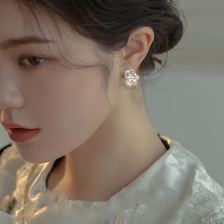 S925 Silver Needle Pearl & Rhinestone Flower Stud Earrings - Exquisite Women's Accessories