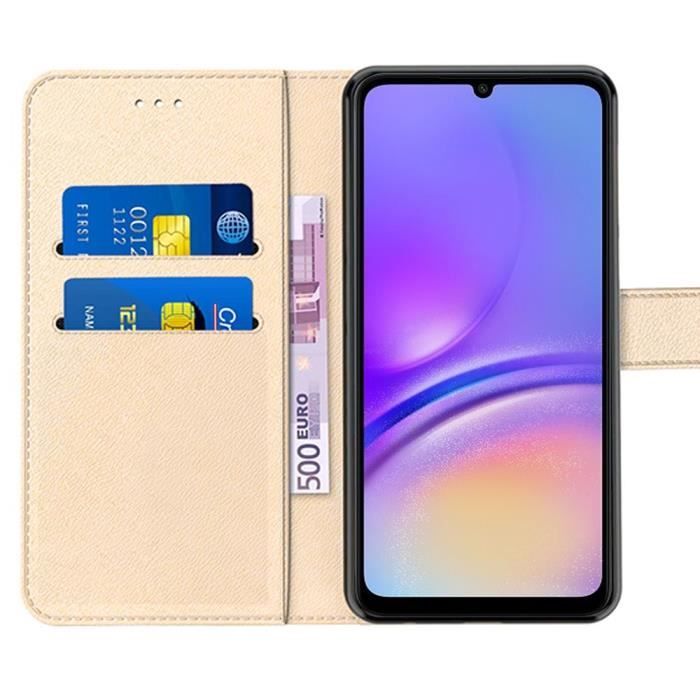 Coque pour samsung galaxy a05, doré, protection antichoc en cuir pu avec poche à cartes et fonction de support (pas pour a05s)