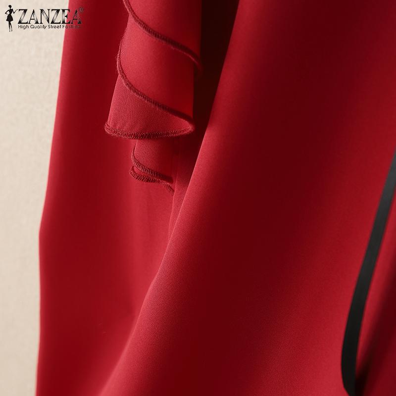 ZANZEA Womens Summer Casual Ruffles Short Sleeve Loose Blouse