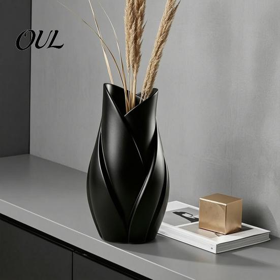 Kreativer Pflanzen-Display-Halter Blattförmige Kunstvase, 3D-gedruckte matte verdrehte florale moderne Skulptur Dekorative Vase für Blumen Blume Wohnzimmer