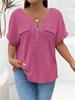 Solid Color Zipper Short Sleeve Casual Pullover T Shirt Women Loose Clothes Fashion Female Tee V-Neck Streetwear Plus Size Tops