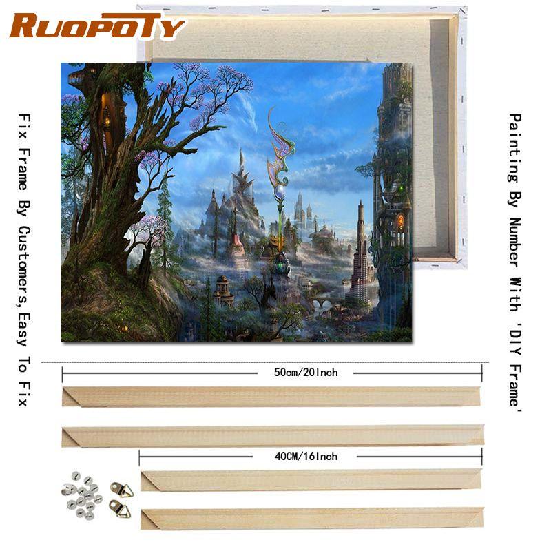 Ruopoty DIY Frame Night Scenery DIY Painting By Numbers Kits Modern Wall Art Picture Handpainted Oil Painting For Living Room Art