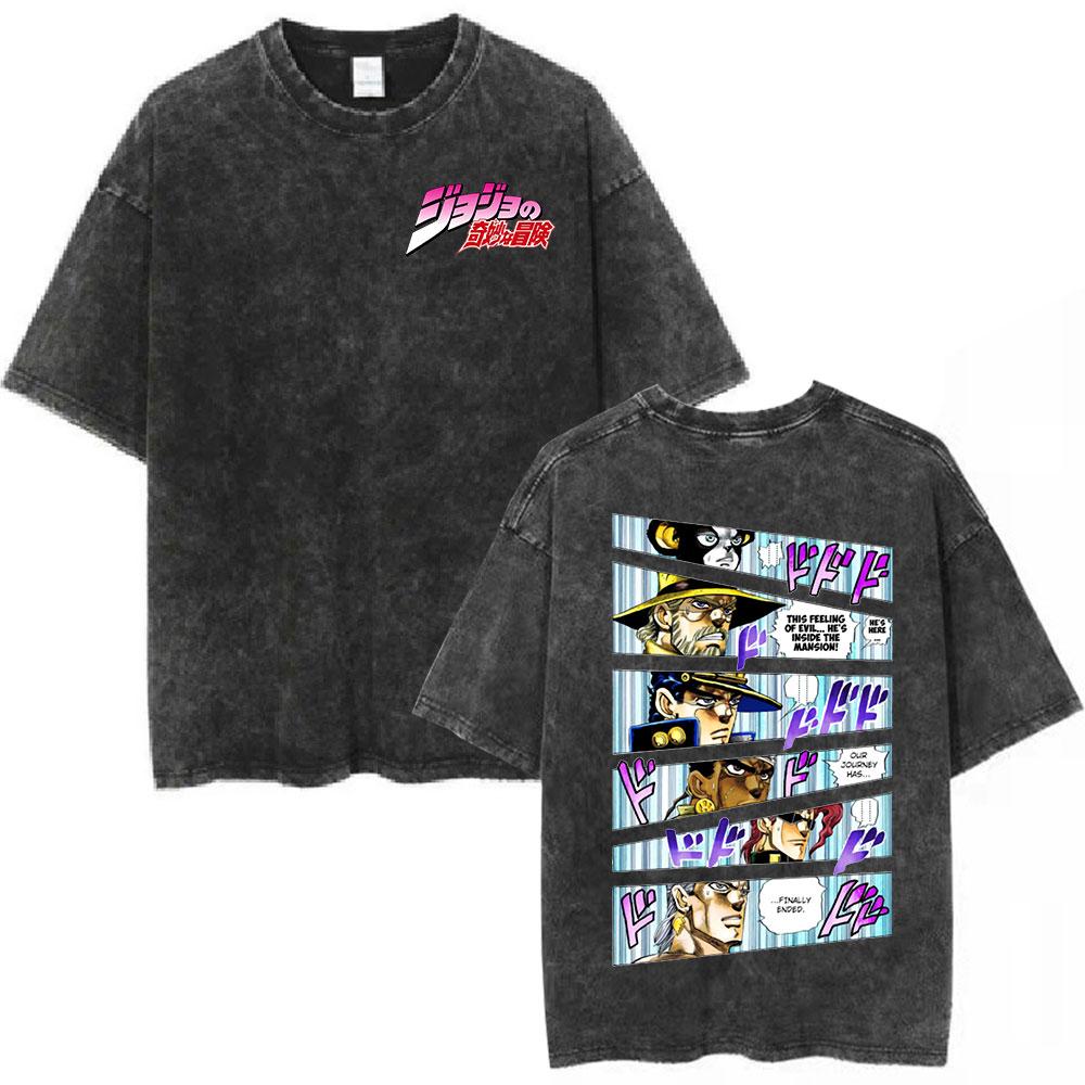 Jolyne Cujoh Stone Ocean Vintage Washed T Shirt Anime Jojo Bizarre Adventure T-shirts Casual Cotton Short Sleeve T Shirts Unisex