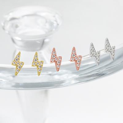 Hypoallergenic Mini Earrings, Hip Hop Compact and Minimalist Zircon Lightning Stud Earrings