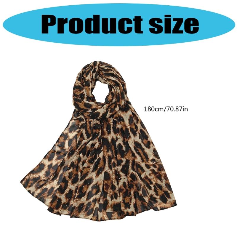 Leopard Pattern Scarf Lightweight Polyester Neckerchief Shawl Elegant Head Wrap Lady Girls Fashion Accessory