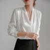 Damen Frühling/Sommer Französisch-Stil Vintage Seidenbluse, Professionelles Satinhemd