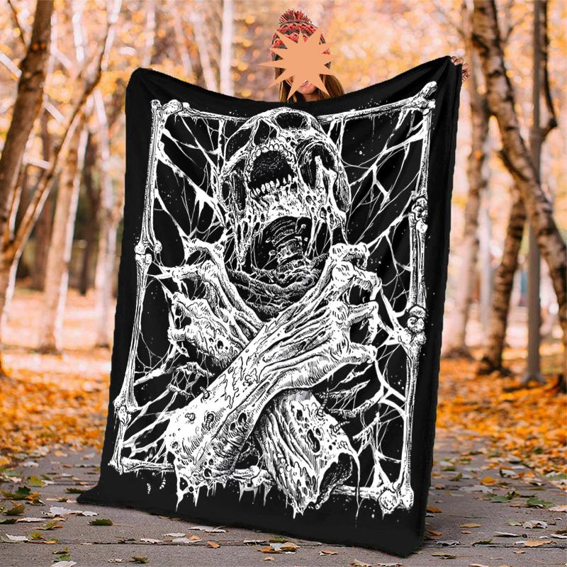 Gotische Totenkopf Flanelldecke Weich Warm Ganzjahresdecke, Design für Camping, Autoreisen, Wandern Sofa, Bett, Büro Perfektes Geschenk für Partys