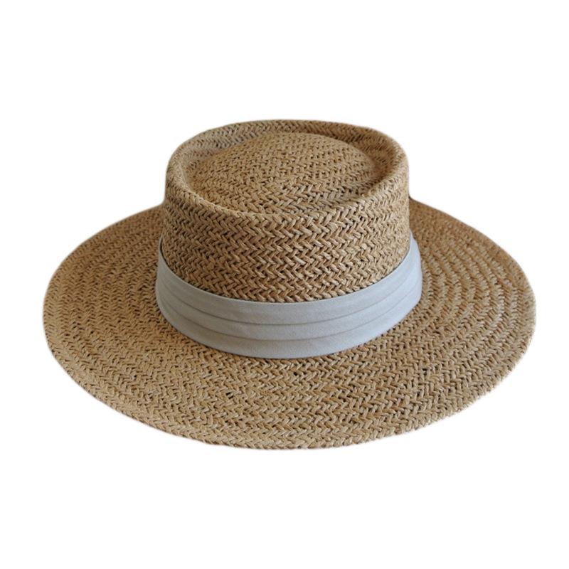 Französischer Retro Sommer Herren- und Damen Handgewebter Panama Flachgipfel Zylinder Beschattung Urlaub Strand Sonne Strohhut