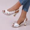 European & American Plus Size Stiletto Heel Mesh Rhinestone Peep Toe Sandals
