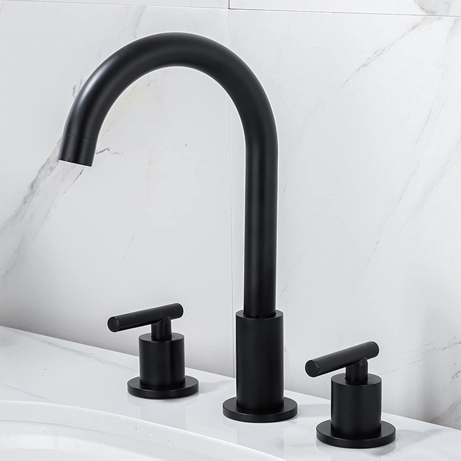 Dual Lever Basin Mixer Taps Flat Handle Basin Taps Mixers Bathroom Sink Tap Above Water, Hot and Cold Basin Sink Mixer Tap Three Holes,Black-A a чёрный