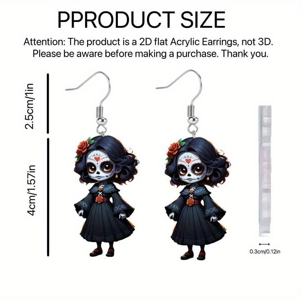 Halloween Themed Black Skull Rose Girl Four Pattern Women Earrings Acrylic