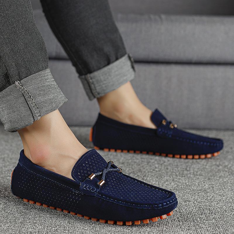 Fashion Size 38-50 Men Non-slip Walking Casual Shoes Fashion Hollow Out Breathable Leather Loafers Shoes Slip on Flats Men Driving Shoes
