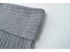 Mature Retro Fold-over Waist Knit Midi Skirt for Women - Slimming Hip-hugging Grey Skirt for Autumn/Winter