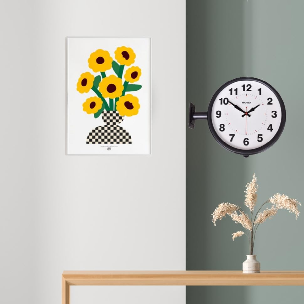 Wanduhr manbo Wanduhr Durchmesser 30CM doppelseitige Wanduhr schwarze Welle Doppelseitig doppelseitig - nicht funkgesteuert (schwarz)