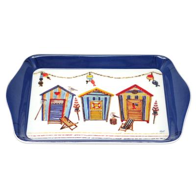 [R6783] - Small Melamine Tray 'Beach Cabins' Blue Multicolor - 21x14 Cm