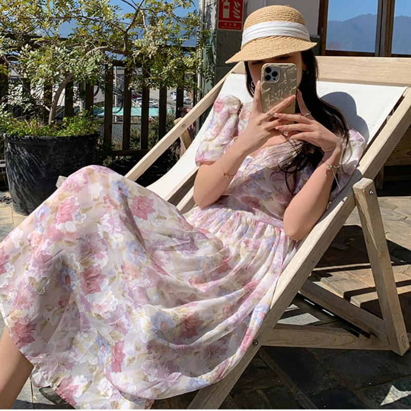 Women's Korean Style Loose Floral Dress Slim Plus Size Summer Dress