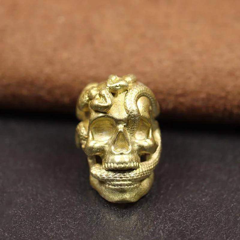 Double Snake Skull Head Brass Knife Bead EDC Outdoor DIY Paracord Accessories Woven Lanyard Pendant Jewelry Punk Bracelet Charms