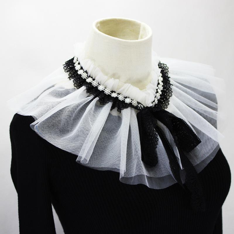 Elegant Hollow Embroidery High Collar Shawl Ruffled Fake Collar White Scarf Half Shirt Decorative Stand Collar