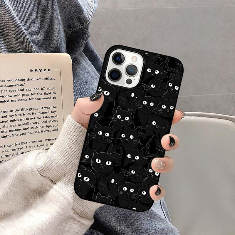 Schwarze Katze Cartoon Niedliche Handyhülle Für iPhone 17 Air 16 15 14 plus 11 12 13 Pro Max Hülle Abdeckung Schale