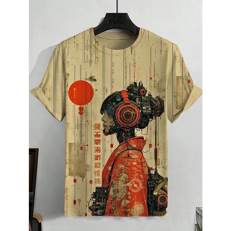 Men's Japanese Ukiyo-E Printed T Shirts Short Sleeved Tee Tops 3D Print O-Neck Shirts Party Summer Casual Men's Clothing Apparel
