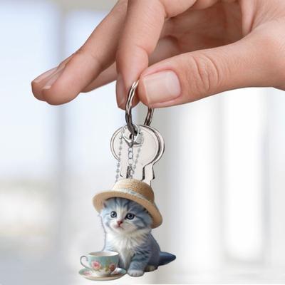 Pingente de acrílico de gato de desenho animado, ornamento pendurado, alta durabilidade, fácil de pendurar, decorativo, espelho retrovisor de carro, chaveiro, pingente