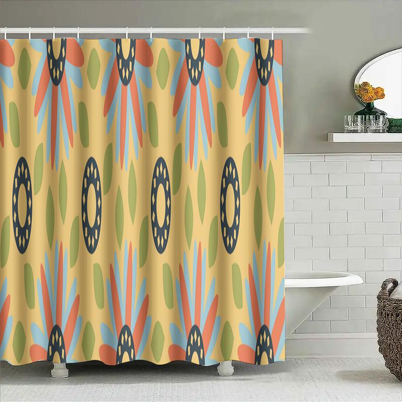 Colorful Shower Curtain Set: Modern Geometric Pattern For Bathroom Decor Includes 12 Hooks, Yellow Green Red Blue Black Design S