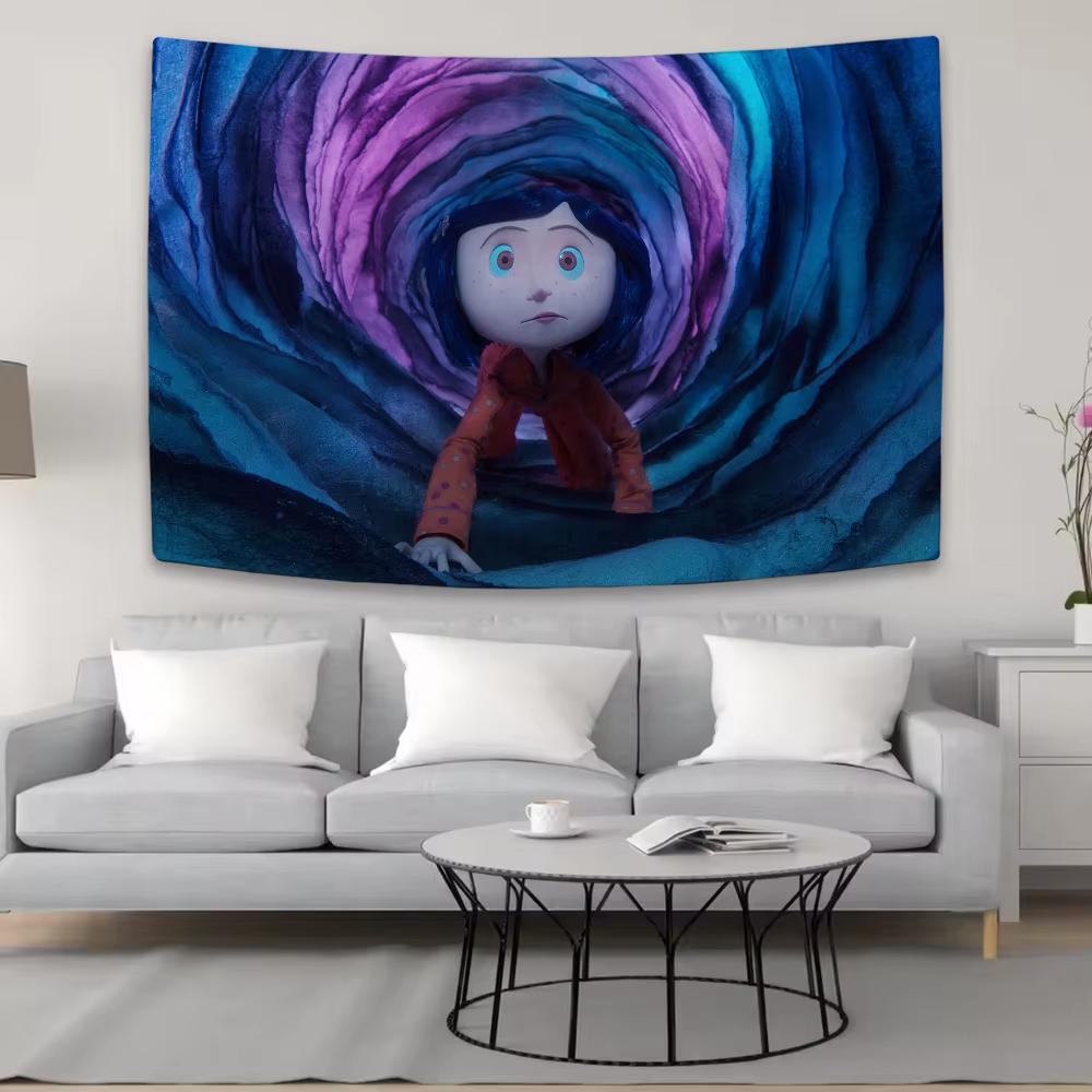 Coraline Film Cartoon Aesthetic Wall Hanging Tapestry Funny Cool Bedroom Decor Background Hanging Cloth for Room