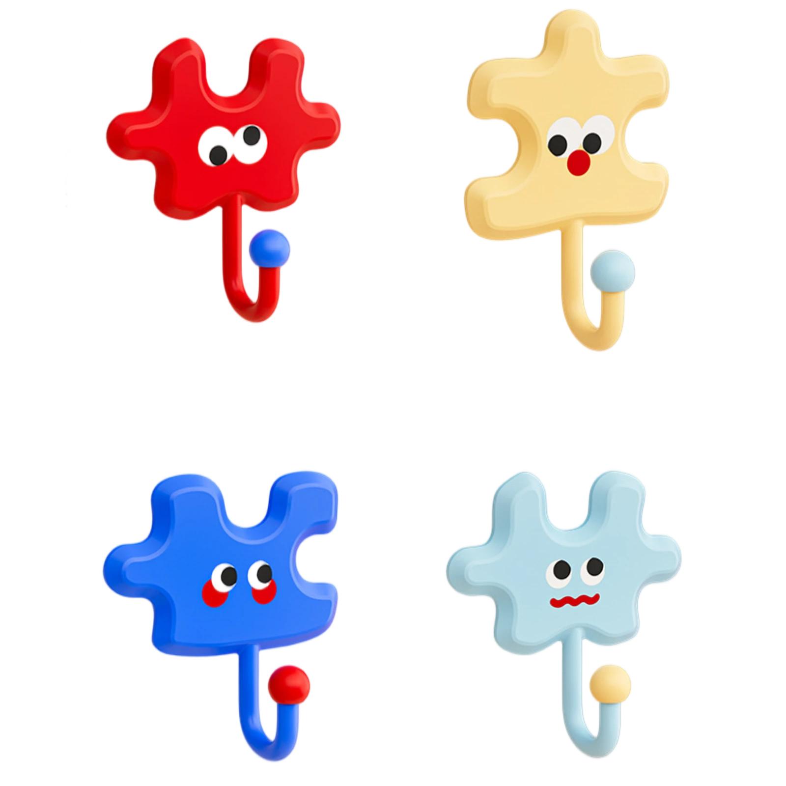 

Cartoon Puzzle Hooks For Front Door, Kitchen, And Bathroom Walls; No-Drill Adhesive Hooks For Keys; Bathroom Storage. One Size
