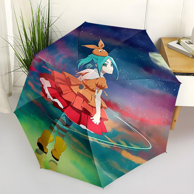 

1pc Outdoor Umbrella with Anime Girl and Rabbit Ears Design - Automatic Opening/Closing, Portable 3-Fold Design, 8-Bone Iron Frame - Perfect Gift