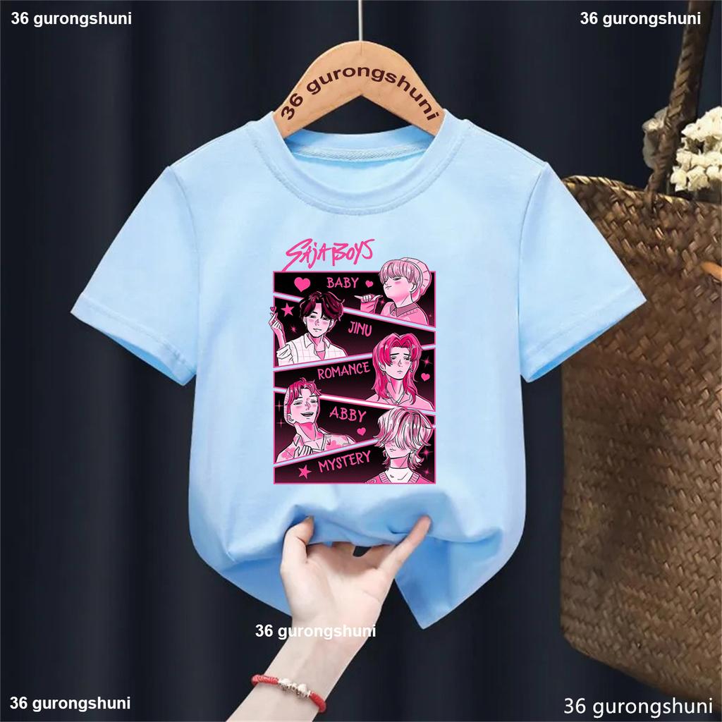 Nowy Chłopięcy T-shirt Kreskówkowy T-shirt Kpop Demon Hunters Saja Chłopięcy Nadruk Fajny Dziecięcy T-shirt Harajuku Topy Krótki Rękaw Ubrania dla Niemowląt Dziewczynek Chłopców