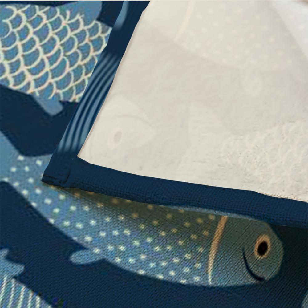 4pcs Cartoon Fish Placemats Navy Blue Light Blue Pattern Washable Table Mats for Ocean Theme Café Kids Dining Decor