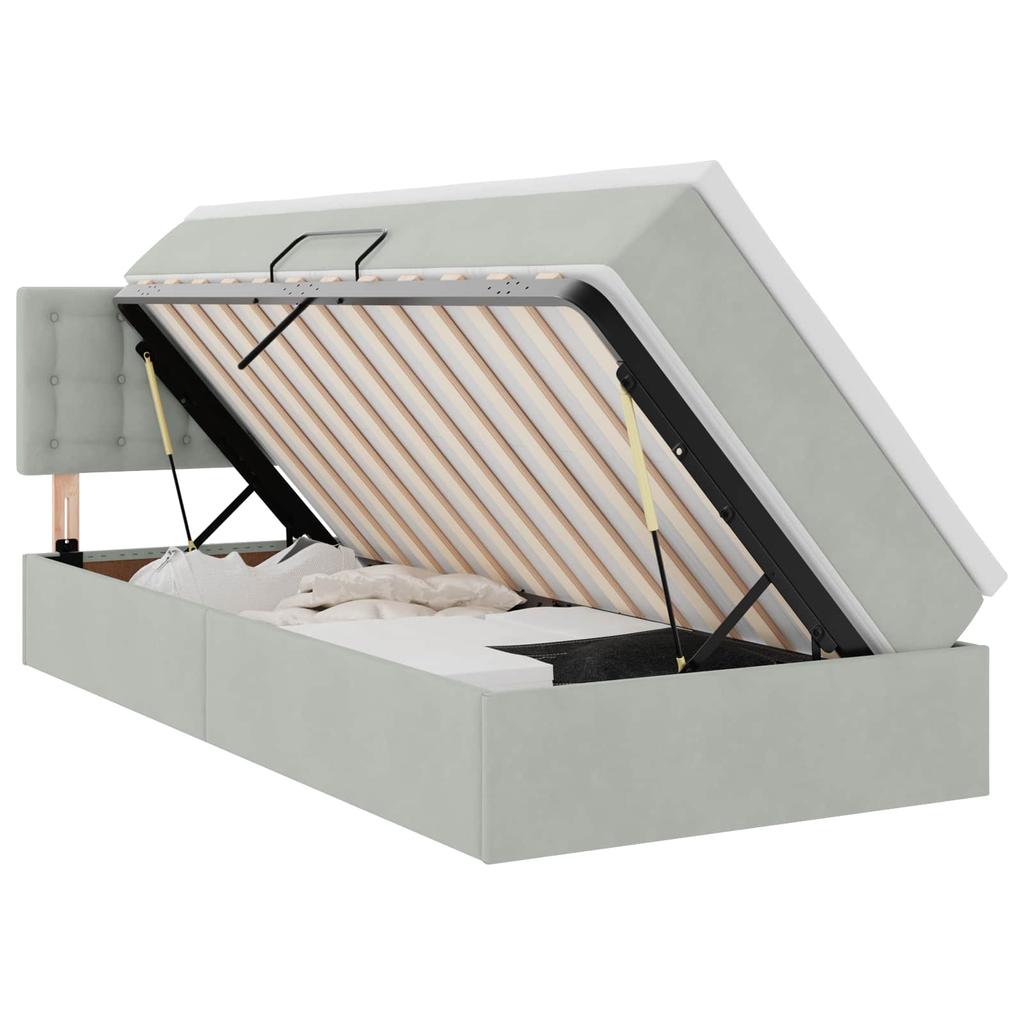 Storage Bed with Mattress Light Grey 100 x 200 cm Velvet