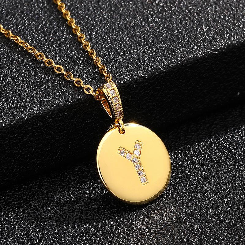 Letter Necklace Fashion 26 One Letter Copper Inlaid Cubic Zircon Vacuum Plating Stainless Steel Chain Necklace