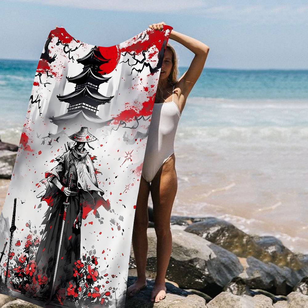 Anime Japan Retro Samurai Microfiber Printed Beach Towel Mountain Climbing Yoga Beach Swimming Running Absorbent Soft Towel