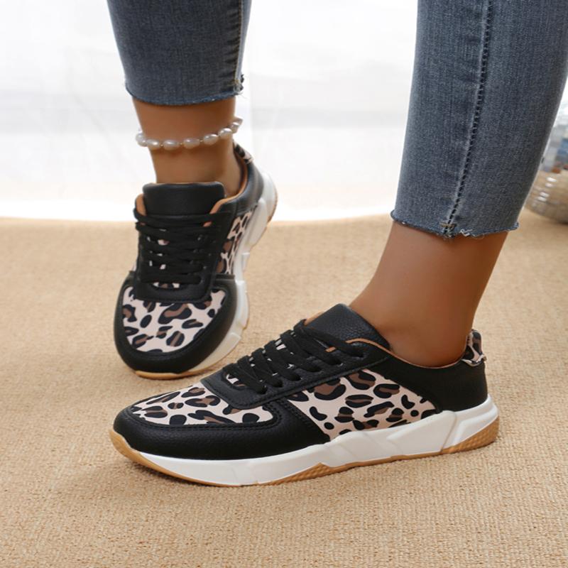 Spring and Summer New Leopard Print Flat Sole Elevated Comfortable Casual Running Sneakers Shoes for Women Chaussure Femme
