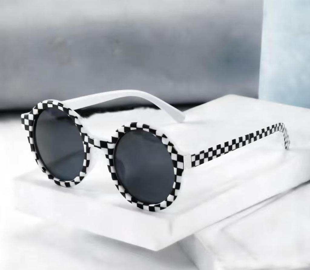 INS Style Kids' Round Frame Plaid Sunglasses with UV Protection