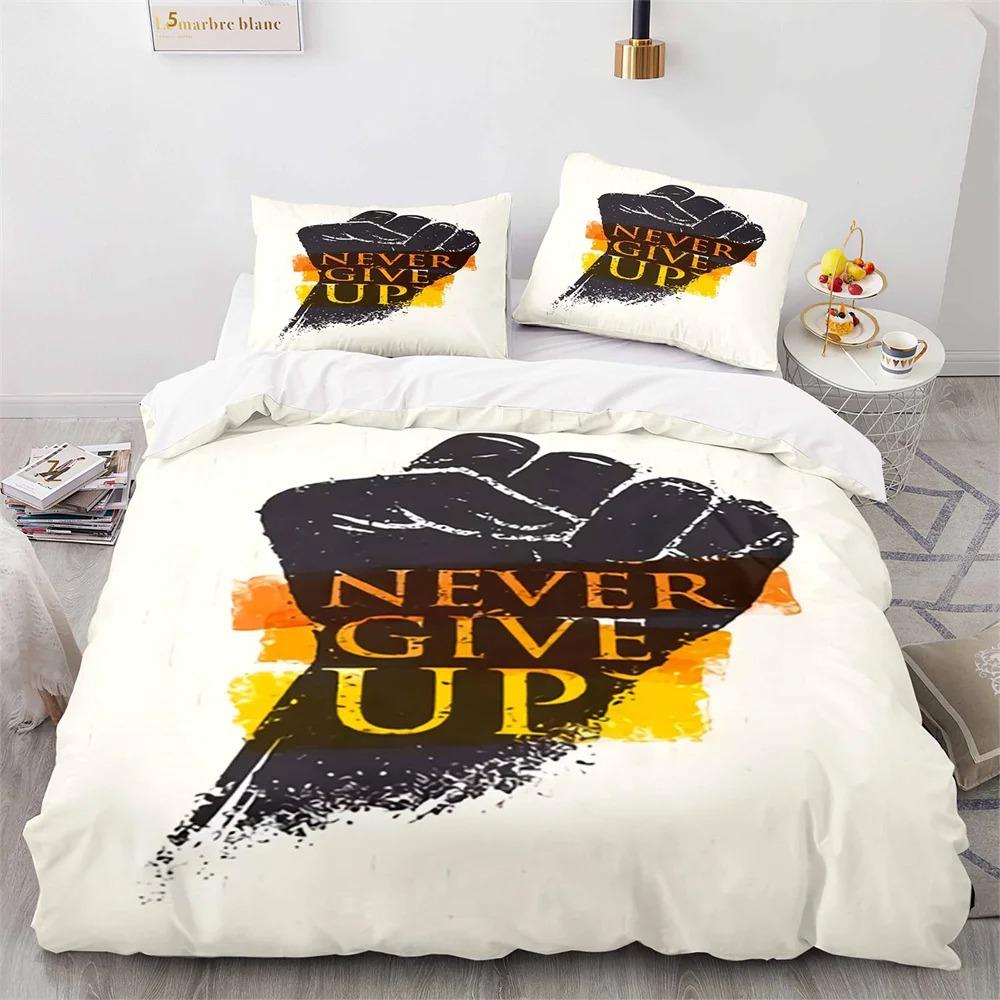 Never Give Up Theme Comforter Cover Kit White Cloud Pattern Style King Dimension Queen Dimension Size Comforter Cover Polyester Quilt Cover for Kids