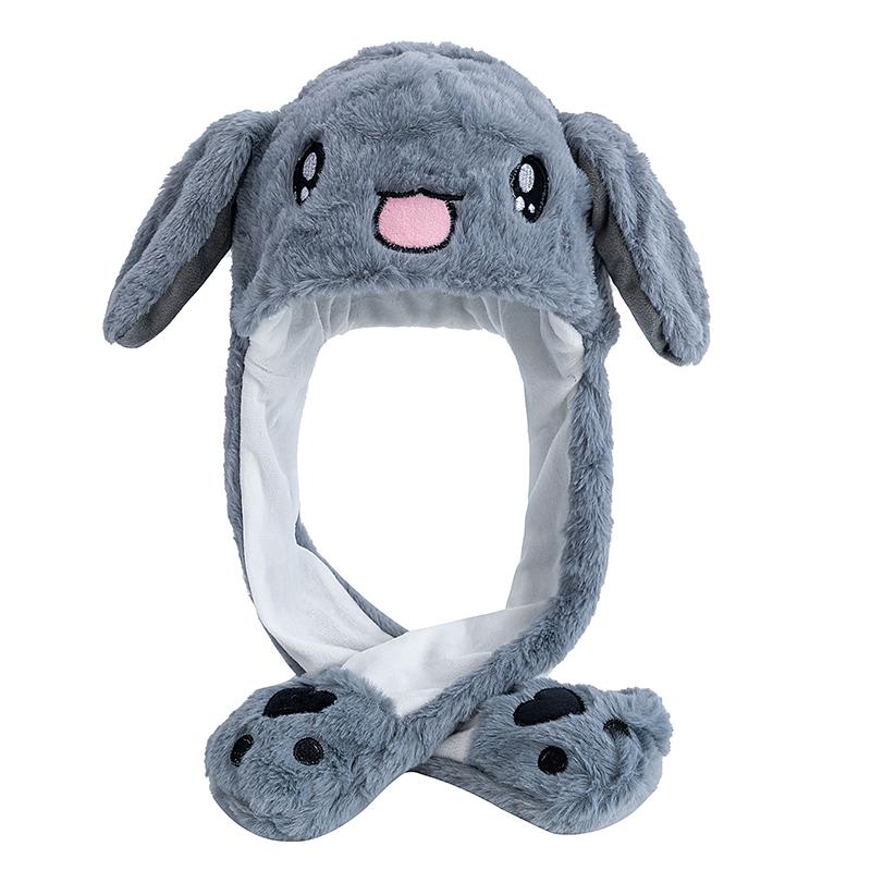 

Новый стиль Милая шапка с двигающимися ушками Женская Девичья Забавная шляпа Стиль кроличьих ушек Плюшевая Зимняя Прелестная шапка 55cm-60cm серый