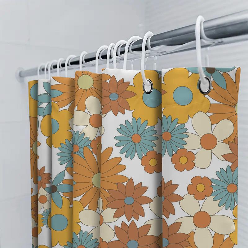 Colorful Floral Shower Curtain Bathroom Decor With Bright Flowers Pattern For Home Use