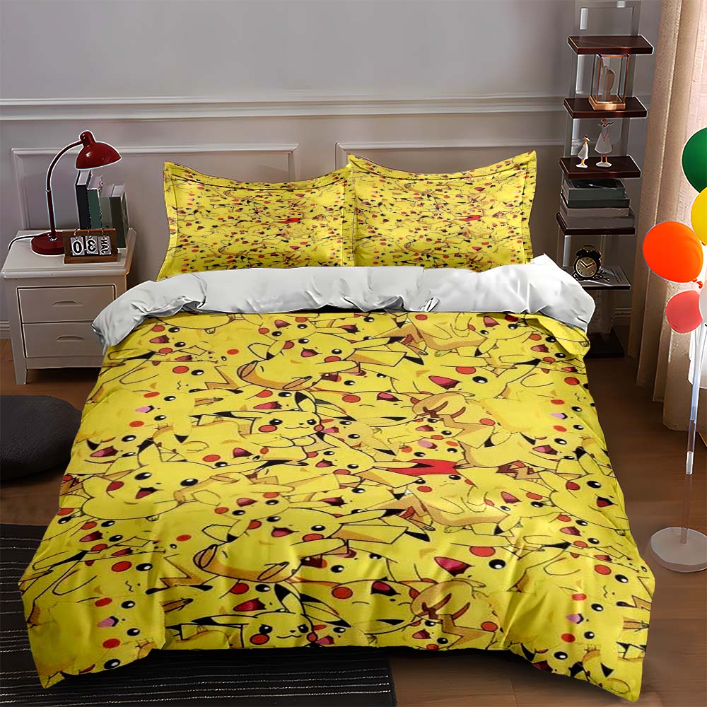 

Yellow Pikachu character pattern. Bedding sets Duvet cover sets Duvet covers Pillowcases(1 * Duvet Cover 2 * Pillowcases, without duvet insert) 135x200cm
