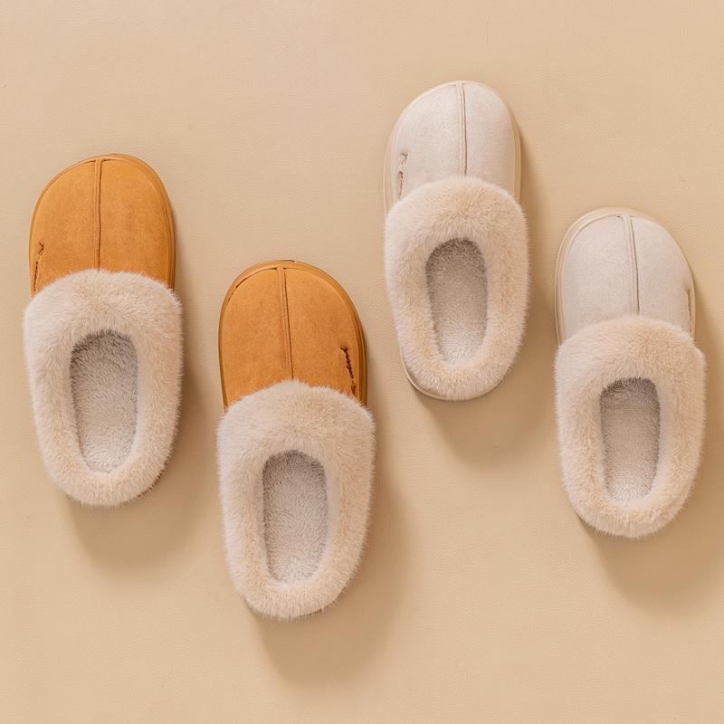 New Winter Warm Couple Style Concise Fluffy Slippers Women Men Non-slip Soft Cosy Slides Indoor Mule Ladies' Home Cotton Shoes