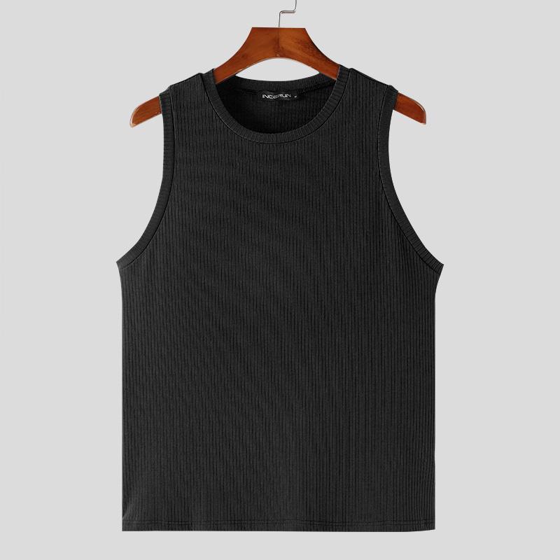 

INCERUN Мужской вязаный жилет с круглым вырезом, повседневные летние майки для спортзала XL чёрный