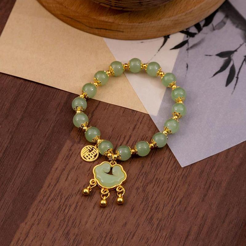 Women  Lucky Bracelet Imitation Hetian Jade Temperament Beaded Bracelet Jewelry Gift