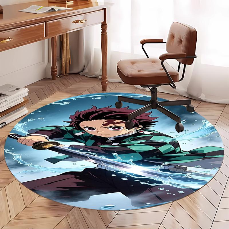 Runder Teppich mit Demon Slayer Muster, Innen-/Außenmatte, für Picknick, Spielzimmer, Schlafzimmer, Büro, Wohnzimmer, Heimdeko Teppich, Geburtstagsgeschenk