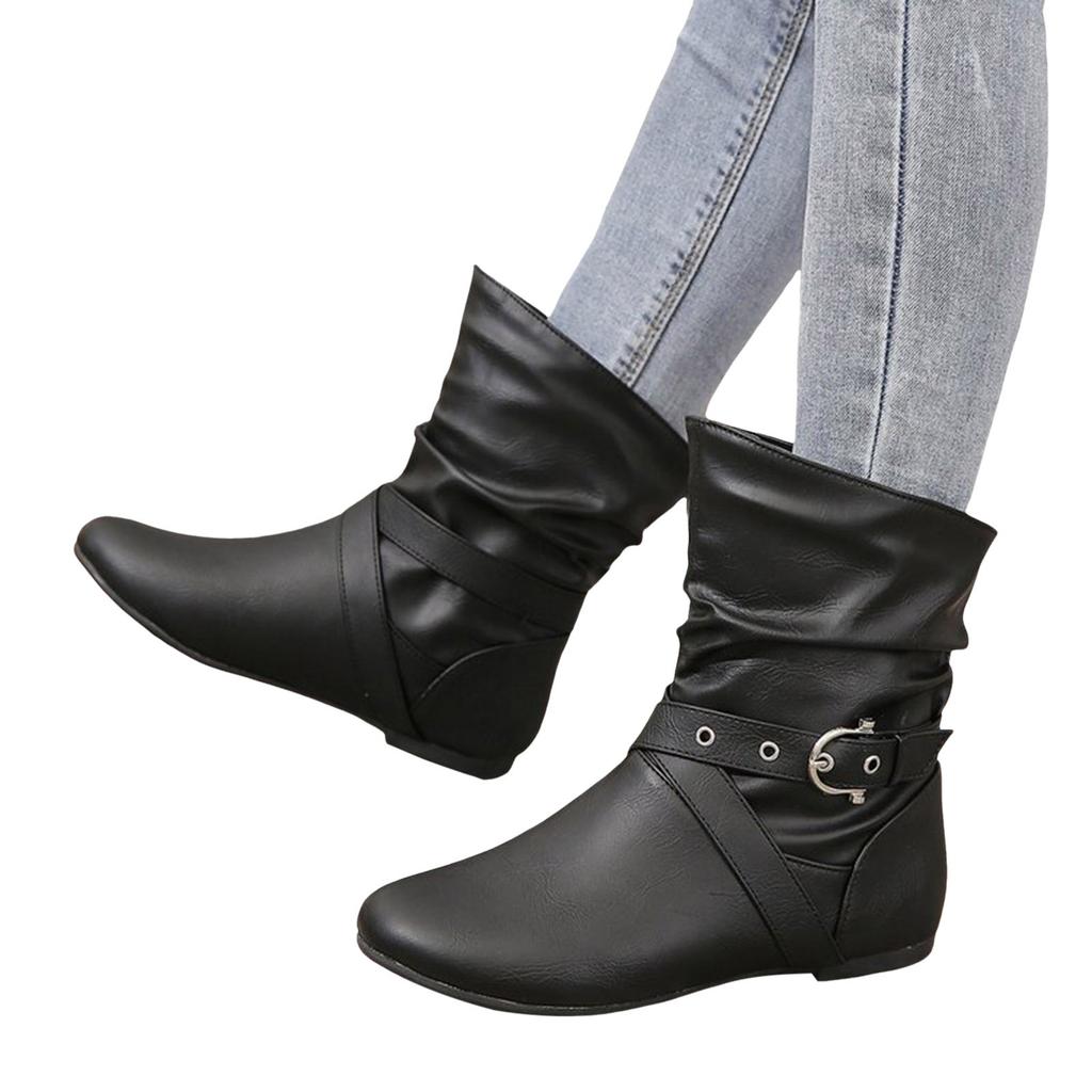 Scarpe da Donna Stivali Bassi Comodi Suole Morbide Moda Stivali da Esterno in Pelle a Mezza Gamba Stivali Donna 9