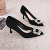 French pointed rhinestone high heels women's summer 2025 new stiletto large size small size black professional single shoes women