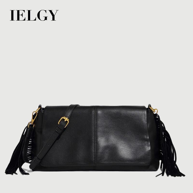 IELGY Ladies Messenger Bag Retro Shoulder Soft Leather Tassel Zipper Square Bag
