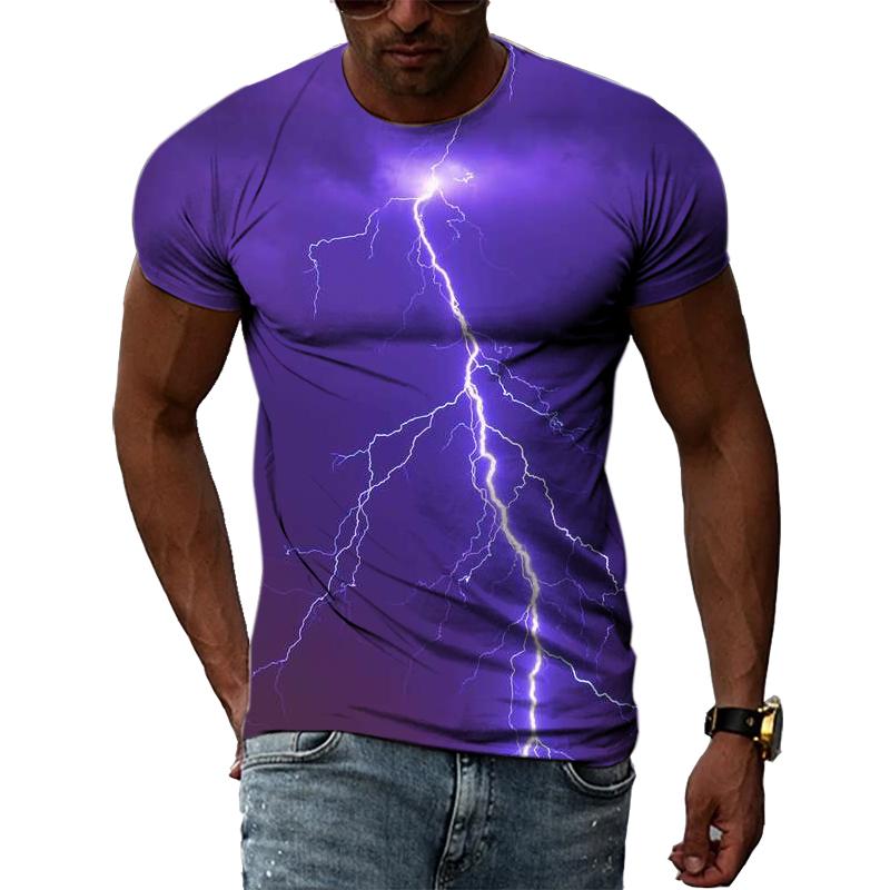 Sommer Naturlandskap Lyn Grafiske T-skjorter Menn 3D Mote Casual Personlighet Trykk T-skjorter Hip Hop Harajuku O-hals Topper