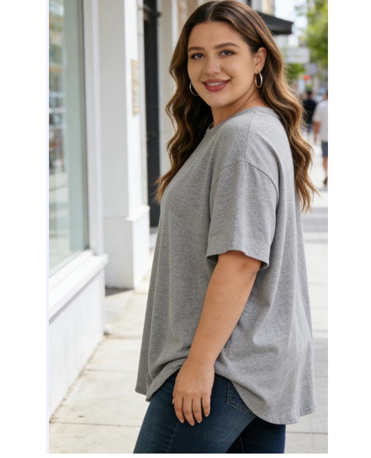 Plus Size Women's 95% Cotton Summer Knit Loose Short Sleeve Solid T-Shirt