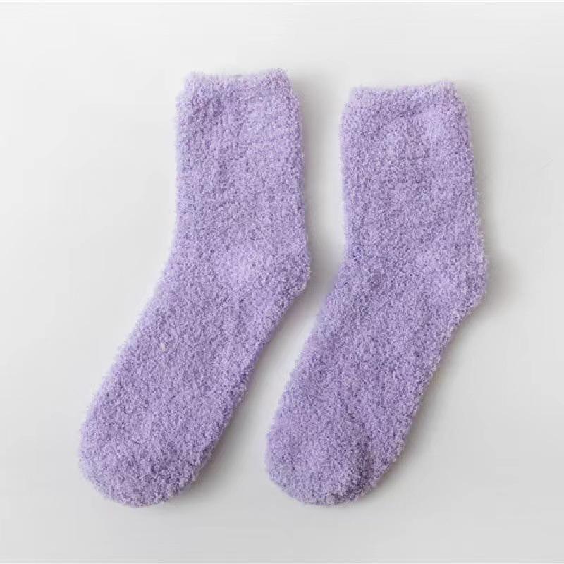 Women's Candy Color Coral Velvet Mid-Calf Socks - Thick, Warm, and Cozy for Autumn and Winter